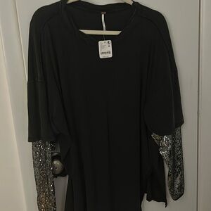 NWT Free People Celine Sequin Sleeve Top small